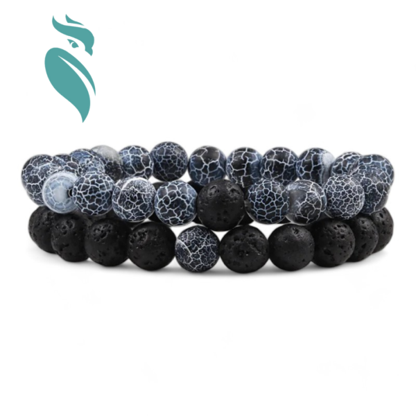 Set Bracelet Couples Distance Black White Natural Lava Stone Tiger Eye Beaded Yoga Bracelets - Image 2