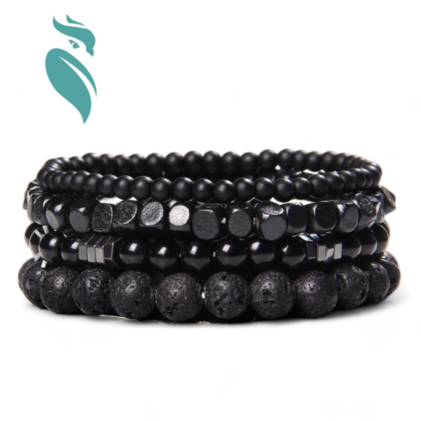 Natural Stone Beads Men Bracelet Multilayer Black Lava Onyx Beads - Image 6