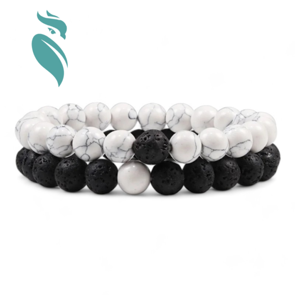 Set Bracelet Couples Distance Black White Natural Lava Stone Tiger Eye Beaded Yoga Bracelets - Image 4