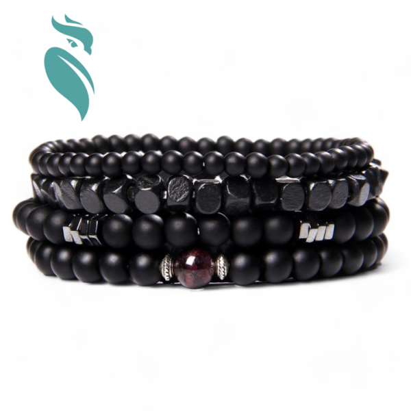 Natural Stone Beads Men Bracelet Multilayer Black Lava Onyx Beads - Image 5