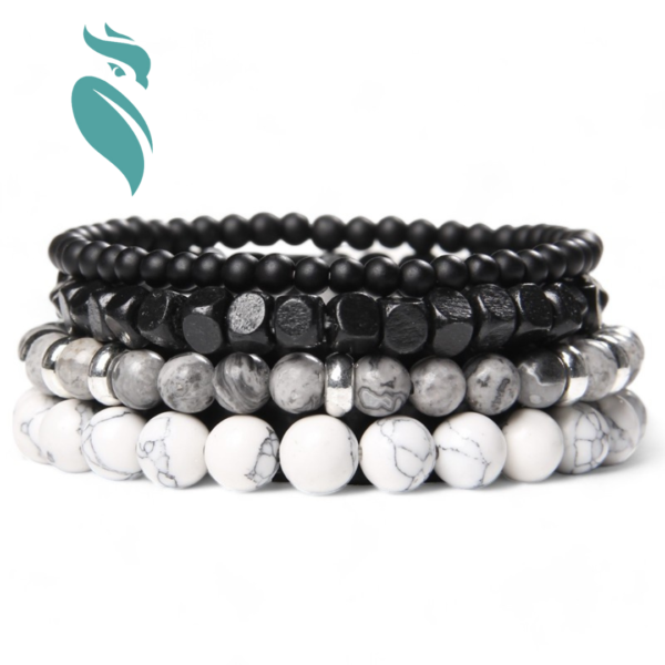 Natural Stone Beads Men Bracelet Multilayer Black Lava Onyx Beads