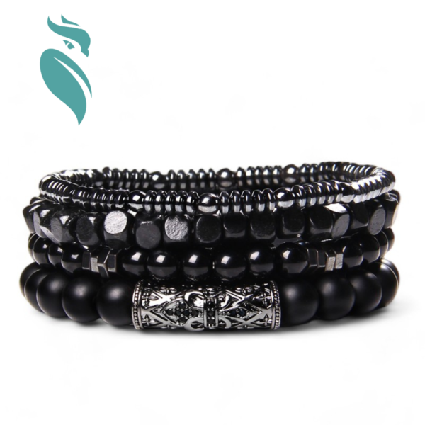 Natural Stone Beads Men Bracelet Multilayer Black Lava Onyx Beads - Image 3