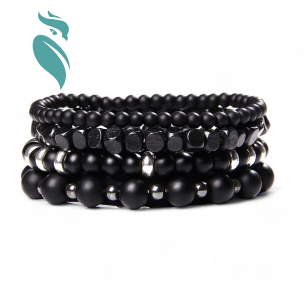 Natural Stone Beads Men Bracelet Multilayer Black Lava Onyx Beads - Image 2