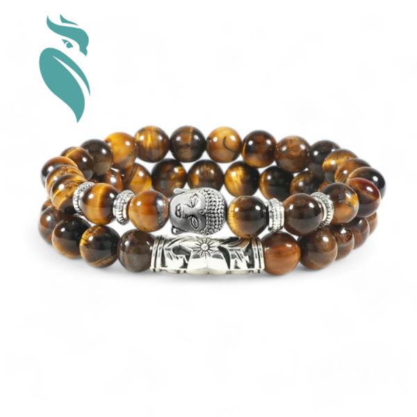 Buddha Head Bracelet Natural Tiger Eye | Lava Stone - Image 4