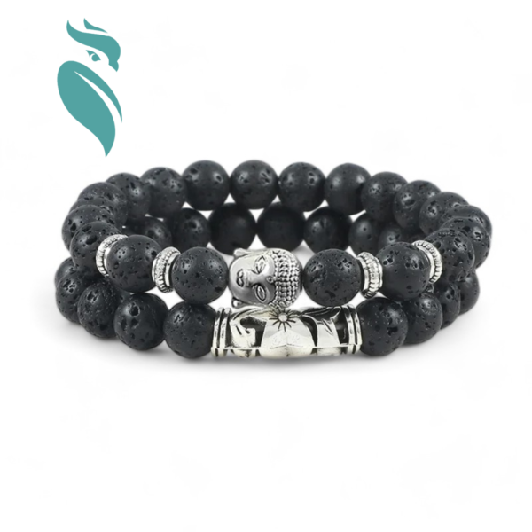 Buddha Head Bracelet Natural Tiger Eye | Lava Stone - Image 2