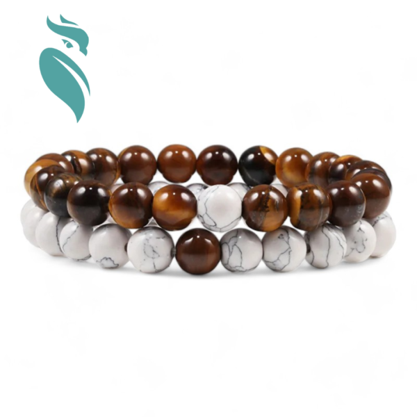 Set Bracelet Couples Distance Black White Natural Lava Stone Tiger Eye Beaded Yoga Bracelets - Image 3