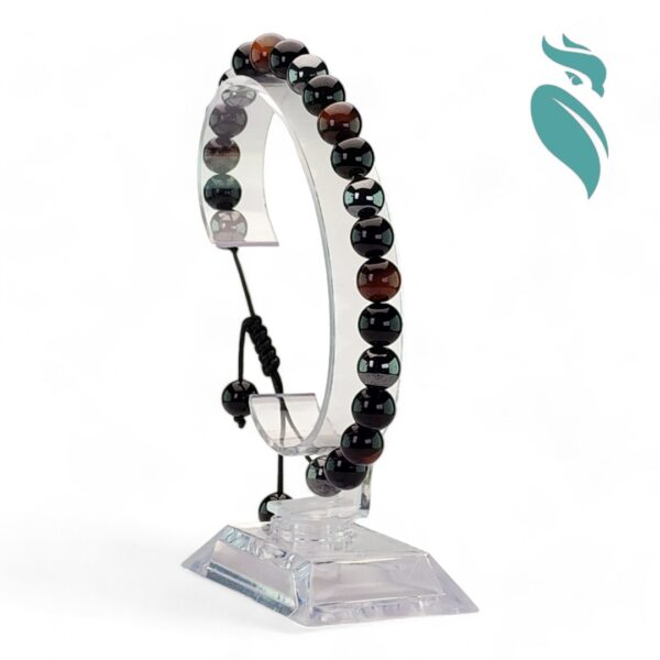 Tri-Stone Harmony: Red Tiger Eye, Obsidian & Hematite Bracelet - Image 4