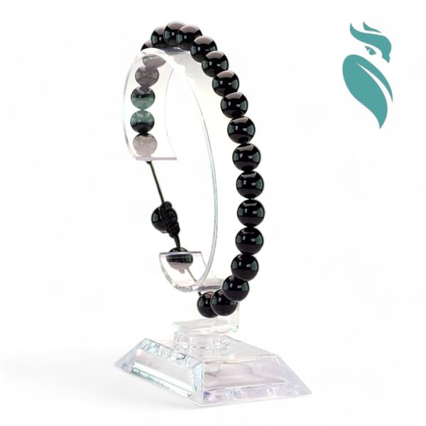 Black Mirror Elegance - 8mm Black Obsidian Adjustable Bracelet - Image 5