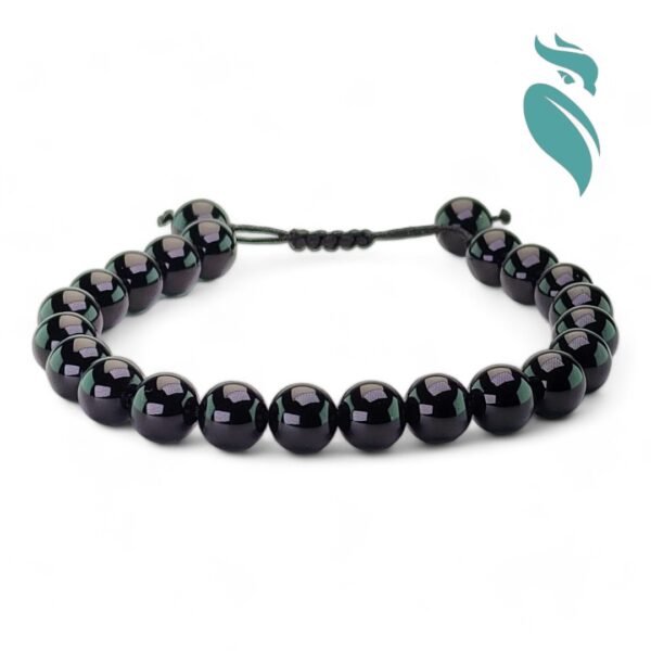 Black Mirror Elegance - 8mm Black Obsidian Adjustable Bracelet