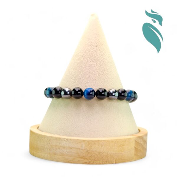 Royal Blue Harmony: Blue Tiger Eye, Black Obsidian & Hematite Woven Bracelet - Image 5