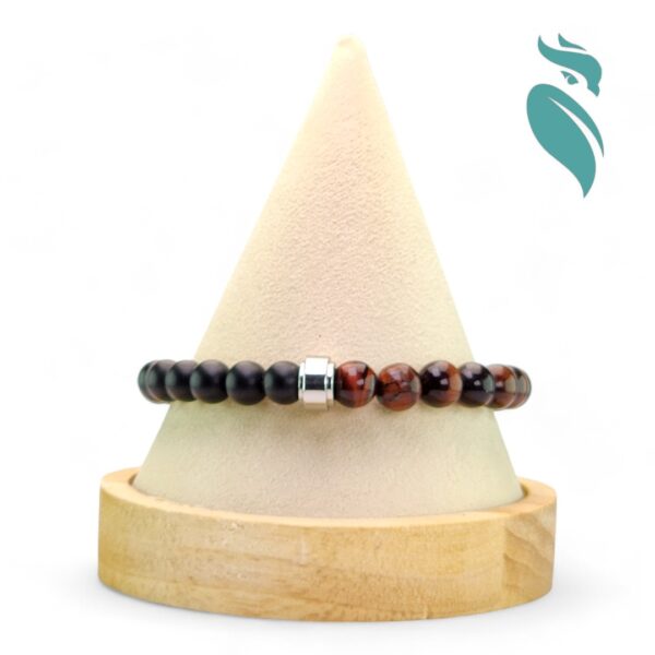 Crimson Frost: Red Tiger Eye & Frost Black Stone Bracelet with Stainless Steel Finish - Image 5