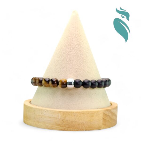 Golden Frost: Yellow Tiger Eye & Frost Black Stone Bracelet with Stainless Steel Finish - Image 5