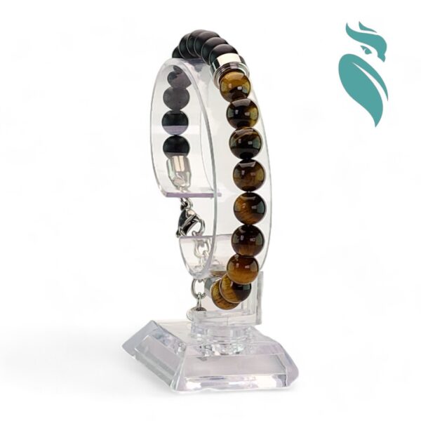 Golden Frost: Yellow Tiger Eye & Frost Black Stone Bracelet with Stainless Steel Finish - Image 3