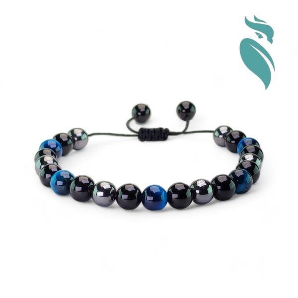 Royal Blue Harmony: Blue Tiger Eye, Black Obsidian & Hematite Woven Bracelet