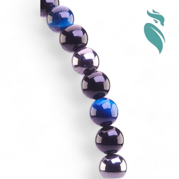 Royal Blue Harmony: Blue Tiger Eye, Black Obsidian & Hematite Woven Bracelet - Image 4