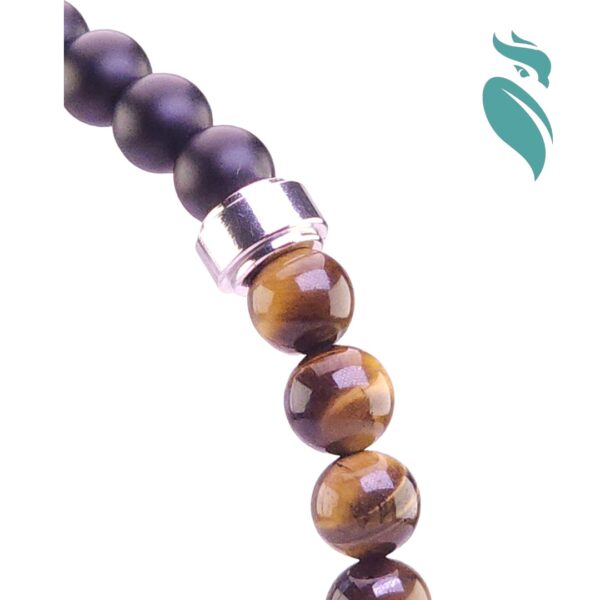 Golden Frost: Yellow Tiger Eye & Frost Black Stone Bracelet with Stainless Steel Finish - Image 4