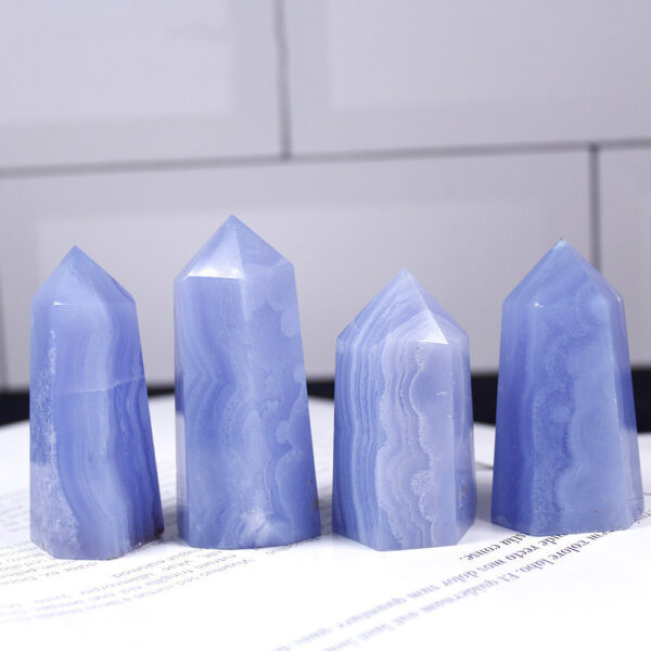 Natural Crystal Column Power Stone Blue Pattern Agate Hexagonal Single Point